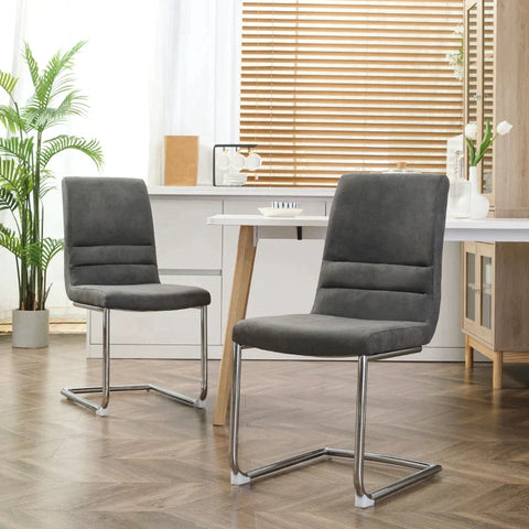 Rootz Set Of 2 Dining Chairs - Modern Design - Cantilever - Velor Look - Grey - 42 cm x 64 cm x 90 cm