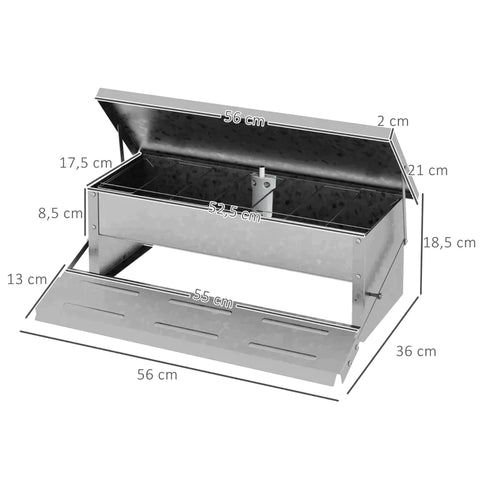 Rootz Chicken Feeder - 5 Chicken Automatic Feeder - Galvanized Iron - Aluminum - Silver - 56W x 36D x 18.5H cm