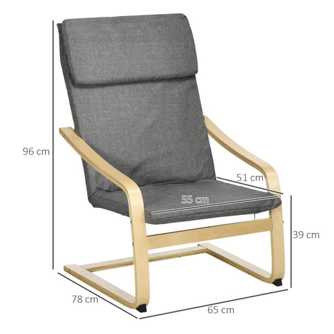 Rootz Armchair With Headrest And Armrests - Linen Look Cover - Recliner - Wooden Frame - Eucalyptus Wood - Foam - Gray + Natural - 66.5W x 80D x 99H cm