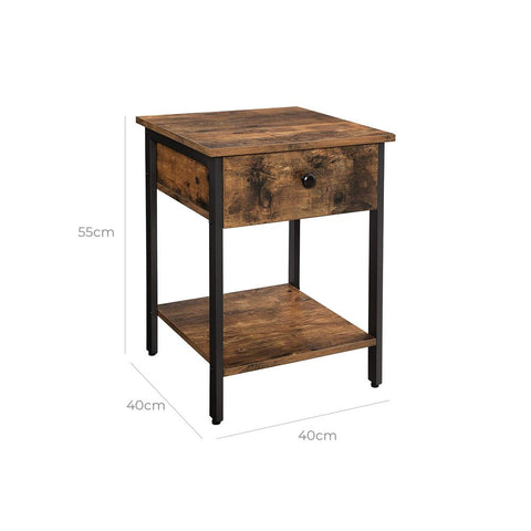 Rootz Side Table - Side Table With Industrial Look - Bedside Table - Accent Table - End Table - Living Room Side Table - Bedroom Side Table - Wooden Side Table - Rustic Side Table - Chipboard - Dark Brown - 40 x 40 x 55 cm (L x W x H)