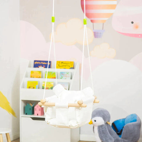 Rootz Baby Swing - Fabric Swing With Seat Cushion - Length-adjustable Ropes - Cotton - Creamy White - 40 x 40 x 180cm