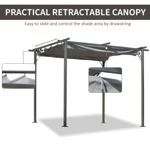Rootz Pergola - Metal Pergola with Retractable Roof - Garden Gazebo - Metal Pergola Canopy - Outdoor Sun Shade Shelter for Party BBQ - Aluminum - Black + Grey - 3 x 3 m