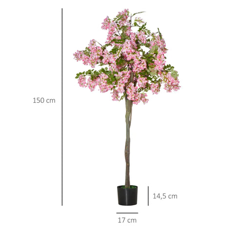 Rootz Artificial Plants - Artificial Sophora Plant - Flower Tree - Cotton-like Pleasure Ring - PE - Cement - Home - Office - Outdoor - Pink + Black - 17cm x 17cm x 150cm