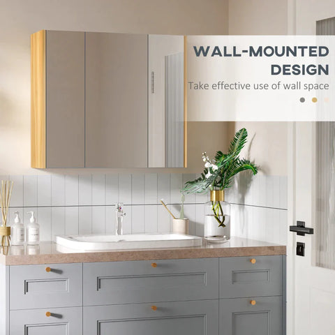 Rootz Mirror Cabinet - With 3 Shelves  - Bathroom Cabinet with Mirror - Bathroom Cabinet - MDF - Glass - White - 68cm x 22cm x 60cm