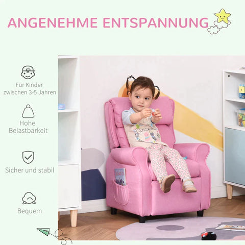 Rootz Children's Sofa - Kids Recliner Sofa - Children's Couch - Children's Armchair - Pink - 58 x 53 x 70 cm