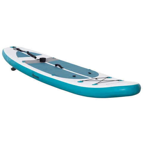 Rootz Surfplank - Opblaasbare Surfplank - Stand Up Board Met Paddle - Surfplank Met Verstelbare Paddle - Kajakstoel - Opvouwbaar - EVA - Antislip - Wit + Blauw - 320L x 76B x 15H cm
