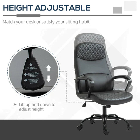 Rootz Office Chair - Massage Chair - Height-adjustable Executive Chair - Gaming Chair - Ergonomic Swivel Chair - PU Leather - Grey/Brown - 60 x 70 x 109-119 cm