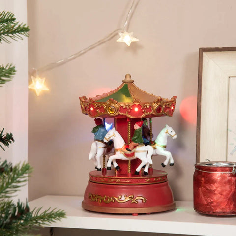 Rootz Kerstmuziekdoos - Draaiende Carrousel - Met Muziek - LED-verlichting - Kleurrijk - 13 x 13 x 18,5 cm