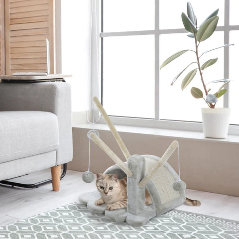 Rootz Scratching Post - Cat Tree - Cat Climbing Tree - Climbing Tree - Cat Tree Scratching House - With Cat Cave - Light Grey - L38 x W38 x H40 cm