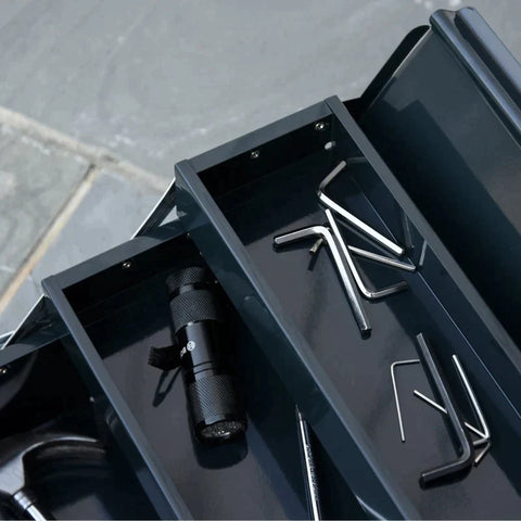 Rootz Werkzeugkasten – Werkzeugkoffer – 5 Fächer, aufklappbarer Stahl – Dunkelgrün – 57 x 21 x 41 cm