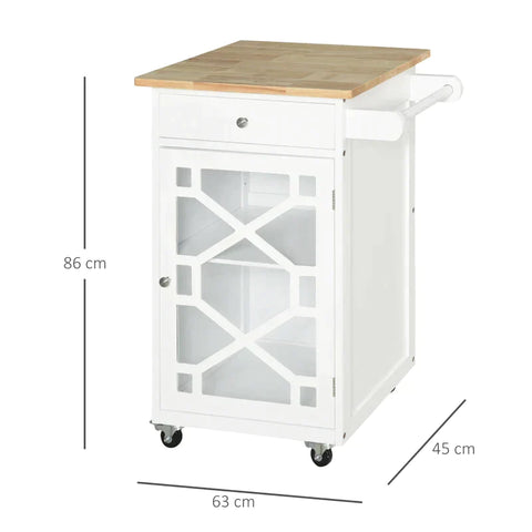 Rootz Kitchen Trolley - Storage Cabinet - Large Worktop - Drawers - Base Cabinet - Adjustable Inner Shelves - White/Wood - 63 cm x 45 cm x 86 cm