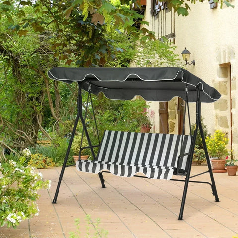 Rootz Hollywood Swing - Garden Swing - Swing Bench - 3-seater With Roof - Steel - Blue + White - 172 x 110 x 153 cm