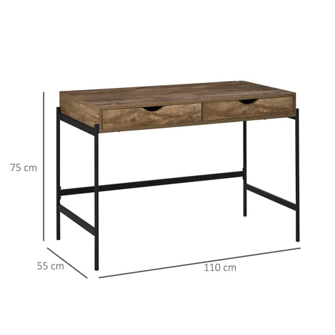 Rootz Computer Desk - Industrial Style Desk - Office Table With Drawers - Home - Office - MDF Metal - Brown/Black - 110 x 55 x 75 cm