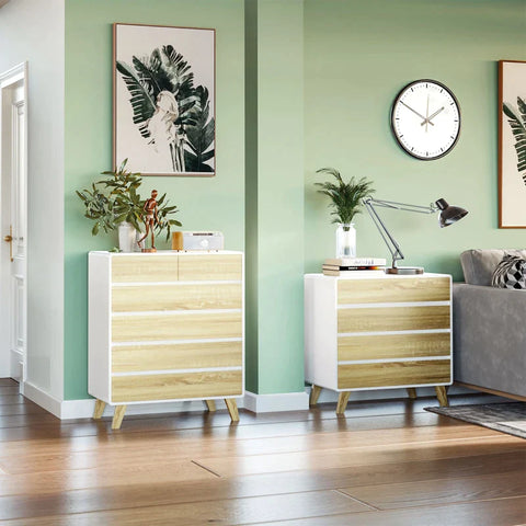 Rootz Chest of Drawers - 4 Drawer - Edge Handles - Storage Organiser - Bedroom - Living Room - White + Natural - 80cm x 40cm x 79.5cm