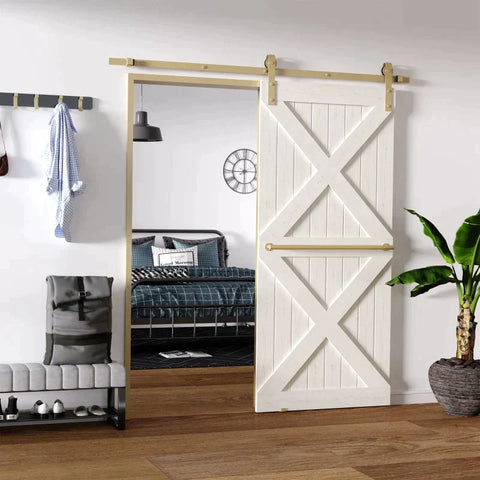 Rootz Schiebetürbeschlag-Set – platzsparend – leise – universell einsetzbar – Gold – 200 cm x 40 cm x 0,6 cm