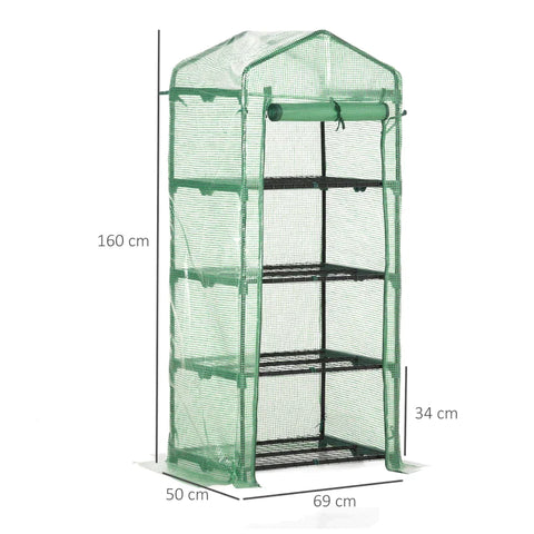 Rootz Greenhouse - Plant House - Greenhouse Shelves - Weerbestendig - Roldeur - Wit + Zwart - 70cm x 50cm x 160cm