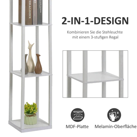 Rootz Floor Lamp - Standing Shelf - 3 Shelves - Interior Lighting - Living Room Lamp - White - 26 x 26 x 160 cm