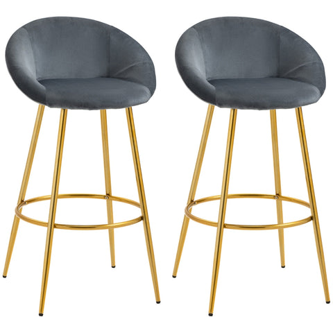 Rootz Barhocker – Hocker – 2er-Set Barhocker – Hochsitz-Barhocker – Mit Fußstütze – Stahl – Dunkelgrau/Gold – 54 x 48,5 x 96 cm