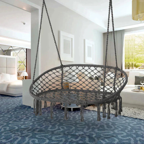 Rootz Hanging Chair - 2-seater Hanging Chair With Hanging - Ceiling Hook - Hanging Lounger - Floating Lounger - Double Lounger - Lounge For 2 People - Grey - 130 x 70 x 35 cm