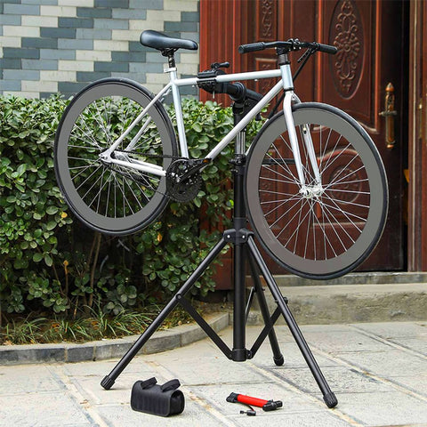 Rootz Bicycle Assembly Stand - Heavy Duty Bicycle Stand - Repair Stand - Adjustable Bike Work Stand - Cycle Workshop Stand - Aluminum Alloy Arm - Iron - Black - 141 x 118 -177 x 141 cm (W x H x D)