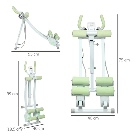 Rootz Abdominal Trainer - Foldable - 2 Slide Rails - 2 Resistance Bands - Steel - White - 95 x 40 x 90 cm