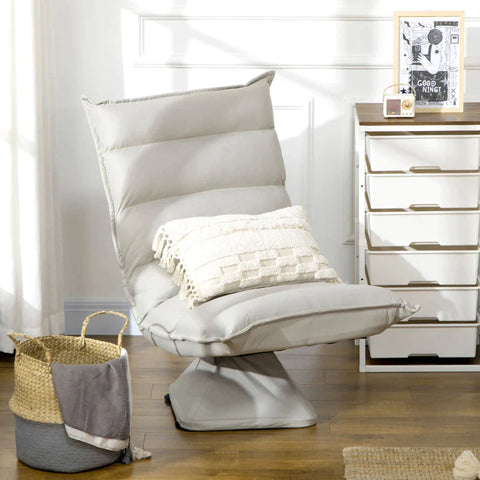 Rootz Armchair - Swivel - Tilting Backrest - Seat Cushion - Leather Look - Steel Frame - Light Gray - 62 x 62 x 95 cm