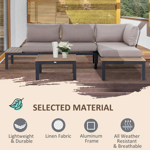 Rootz Tuinmeubelset - Bijzettafel Sofa - Sofaset - Salontafel - Bank met Kussens - Aluminium - 164 x 74 x 69 cm