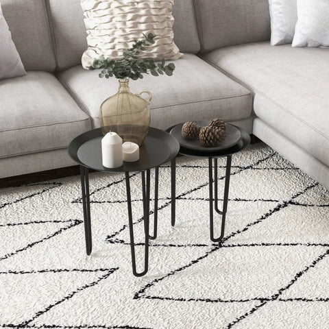 Rootz Side Tables - Scandi Design - Coffee Tables - Living Room - Hairpin Legs - Steel - Black - 40L x 40W x 45H cm