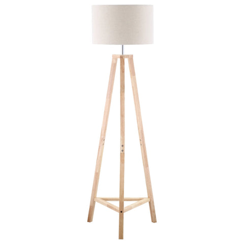 Rootz Floor Lamp - Tripod Floor Lamp - Modern Floor Lamp With E27 Socket - Linen Shade  - Wooden Base For Bedroom Office Living Room - White + Natural - 47 x 47 x 147 cm