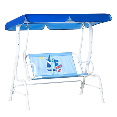 Rootz Kinderhängematte – 2-Sitzer-Babyschaukel mit verstellbarem Schiebedach – Gartenschaukel – Metall – Blau – 110 x 74 x 113 cm