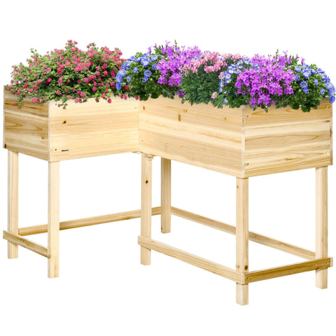 Rootz Raised Bed - Wooden Planter Box with Irrigation System - Nonwoven Flower Box - Flower Pot - Herb Bed - Natural - 122 x 91 x 81 cm