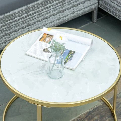 Rootz Side Table - Coffee Table - Round Modern - Patio Table - Small Patio Table - Bedside Table - Up To 50 Kg - Metal - White/Gold
