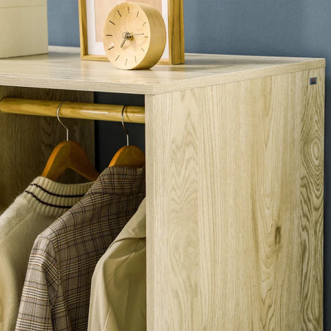 Rootz Kapstok - Kapstok - 1 Kledingroede - 5 Planken - Elegant Design - 1 Schoenenrek - Gemakkelijk schoon te maken - 4 Wielen - Spaanplaat - Naturel - 80L x 50B x ​​129Hcm