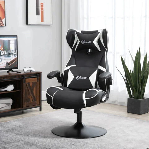 Rootz Gaming Chair - Integrated Speakers - Tiltable Backrest - Black + White - 69 x 73 x 118cm