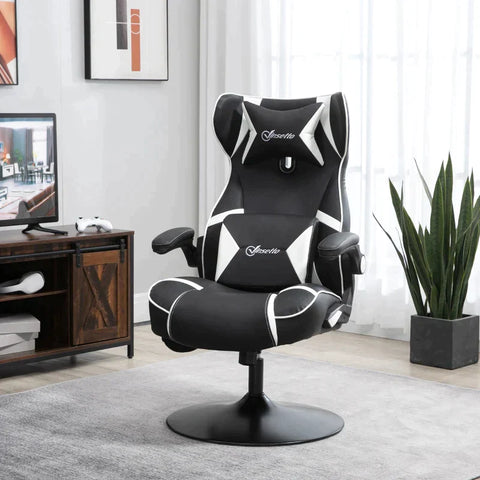 Rootz Gaming Chair - Geïntegreerde Speakers - Kantelbare Rugleuning - Zwart + Wit - 69 x 73 x 118cm