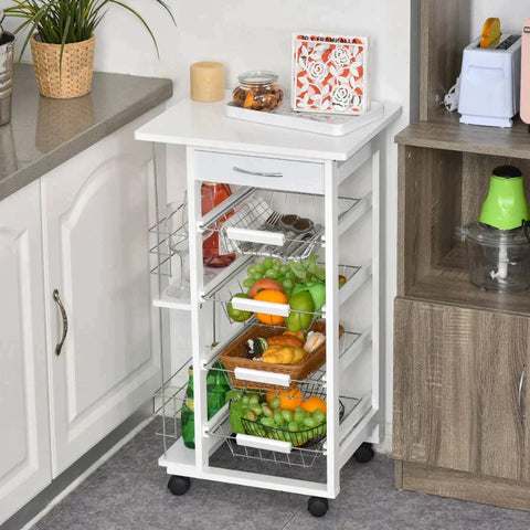 Rootz Kitchen Cabinet - Kitchen Trolley - Serving Trolley - 5 Levels - With Drawer - Kitchen Trolley Shelf - White - 47 x 37 x 83 cm