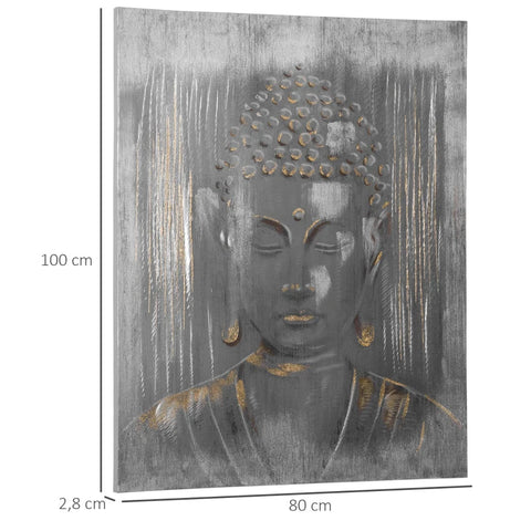 Rootz Wall Art - Mural - Painting - Wall Art Buddha - Wall Pictures - For Living Room Bedroom Decor - Gold/Grey - 100L x 80W x 2.8H cm