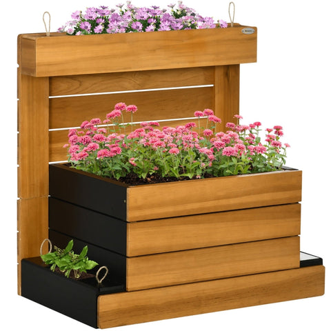 Rootz Raised Bed With 4 Plant Boxes - Self-watering System - Fleece Lining - Weatherproof - 79.5 cm x 49.5 cm x 80 cm
