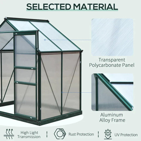 Rootz Greenhouse - Walk-in Mini Greenhouse - Met Dakraam - Aluminium/PC Board - Donkergroen - 1.9x1.3x2 m