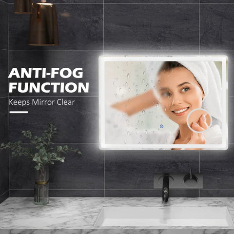 Rootz LED Bathroom Mirror - 3X Magnifying Mirror - Dimming Lighted - Vanity Mirror - 3 Colour Front - Backlit - Smart Touch - Anti-Fog - Horizontal+Vertical - Silver+White - 80x60cm