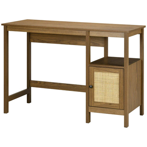 Rootz Desk - Desk With Cabinet - Viennese Wicker Look - 1 Cabinet - 1 Shelf - Chipboard - Walnut Brown + Natural - 110 cm x 48 cm x 76 cm