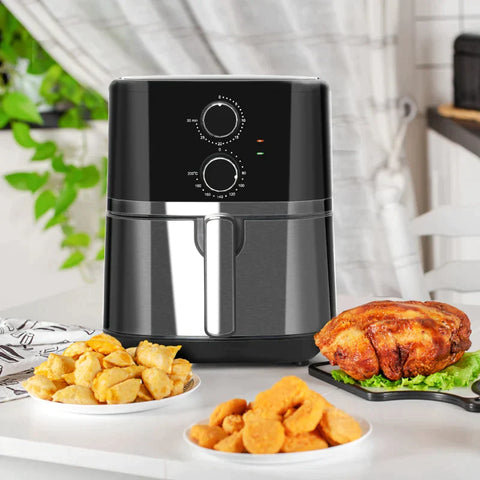 Rootz Airfryer - Heteluchtfriteuse - 4,5 L 1500W - Met 8 Menu's - Gezond Olievrij Vetarm Koken - Zwart Staal - 35,5 x 28 x 33,8 cm
