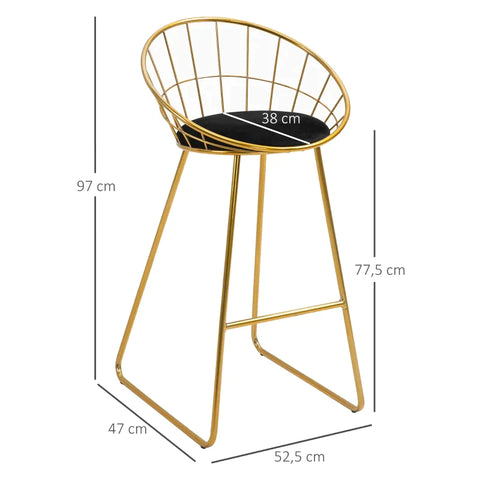 Rootz Bar Stool - Kitchen Stool With Backrest - Plastic Pins For Kitchen - Dining - Gold/Black - 52.5 x 47 x 97 cm