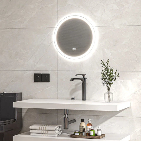 Rootz LED Bathroom Mirror - Round - Touch Function - Memory Function - No Fogging - Aluminum Frame - White+Silver - 60 x 60 cm
