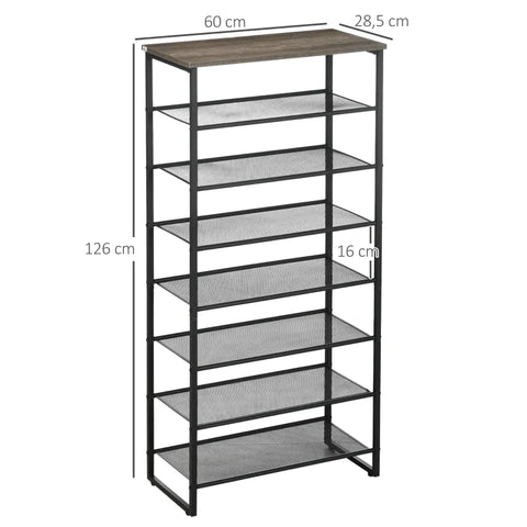 Rootz Schoenenrek Industrieel Design - Schoenenopbergorganisator - Planken van gaas - Vrijstaande schoenenplank - 24 paar schoenen - Ingang - Hal - Kast - Grijs + Zwart - 60L x 28,5W x 126H cm