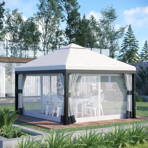 Rootz Gazebo - Garden Gazebo - Pavilions & Party Tents - Removable - Curtains Rainwater - Drainage Holes - White - 3x3x2.7m