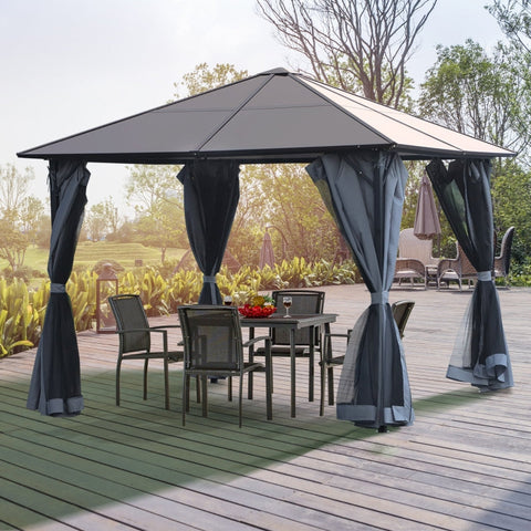 Rootz Gazebo - Garden Pavilion - Party Tent With Side Panels - PC Roof - Aluminum - Dark Grey - 300L x 400W x 265H cm