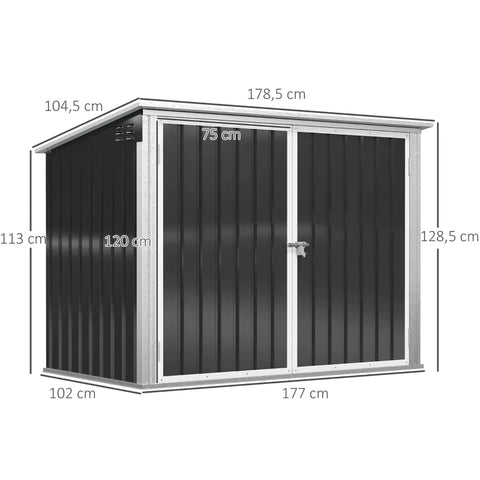 Rootz Garbage Can Box - Device Box - Garbage Box Storer For 2 Garbage Cans - Lockable - Steel - Black - 178.5 x 104.5 x 128.5/113 cm