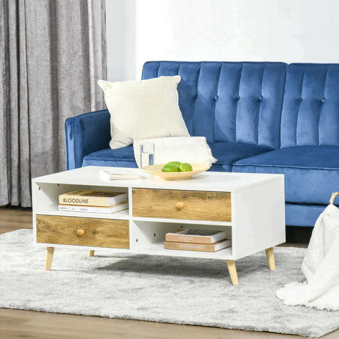 Rootz Salontafel - Nachtkastje - Theetafel - Tafel Met Ladeplanken - Wit/Bruin - 100 x 50 x 42 cm