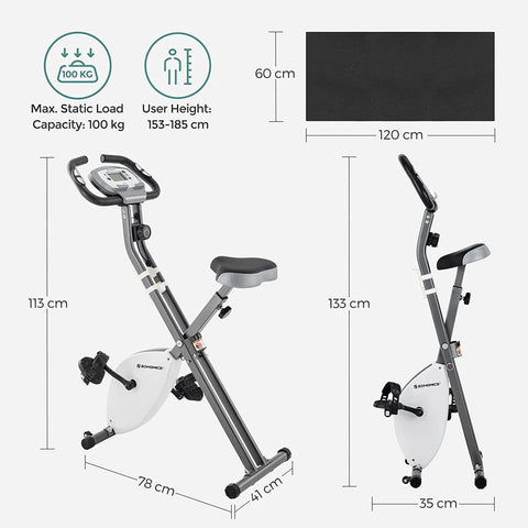 Rootz Exercise Bike - Foldable Exercise Bike - Indoor Exercise Bike - Cycling Bike - Adjustable Bike - Weight Loss Bike - White - 78 x 41 x 113 cm